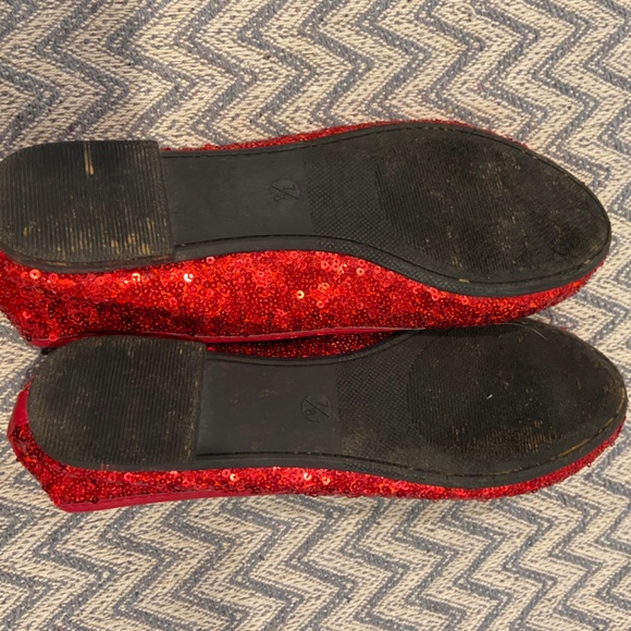 Women's Sequins Glitter Round Toe Ballet Flat with Bow - Red 7/8 - Picture 6 of 6